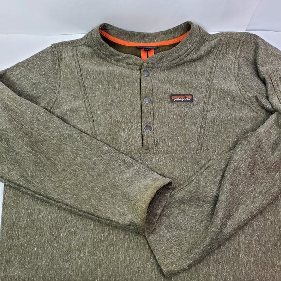 Patagonia Men's Hemp Crew Sweatshirt Size Medium Green Quarter Snap 1/4 Button - Picture 1 of 12
